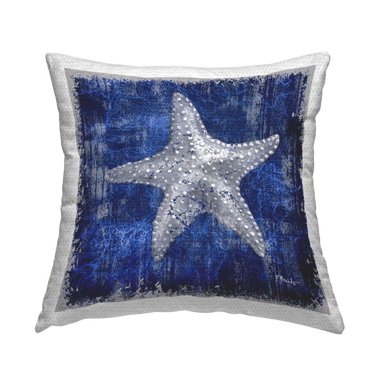 Rustic Indigo Starfish Outdoor Printed Pillow Design by Paul Brent, 18 x 7 x 18